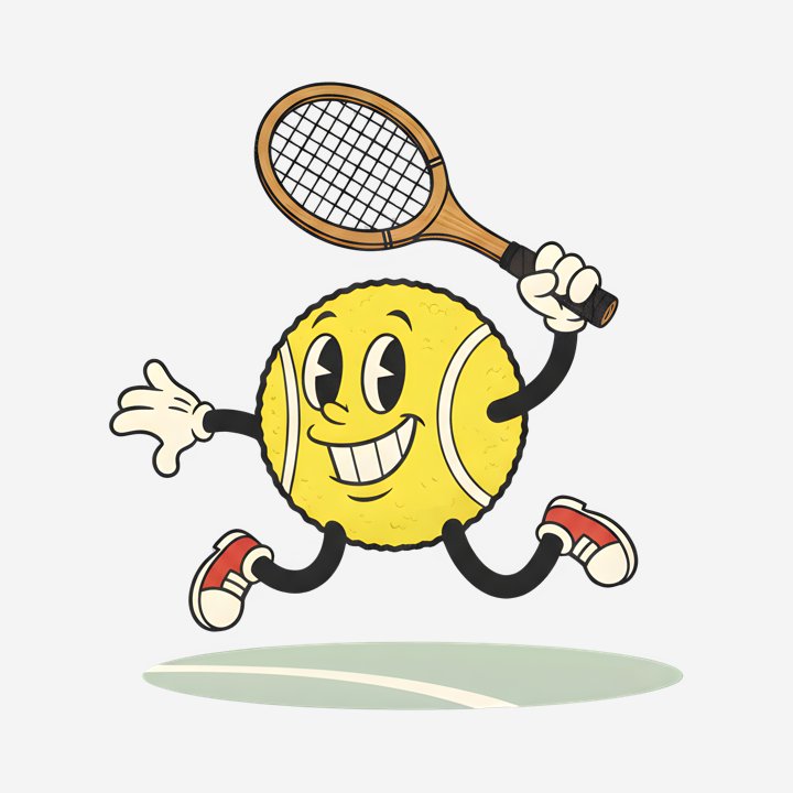 Swingin' Sam the Tennis Toon design close-up