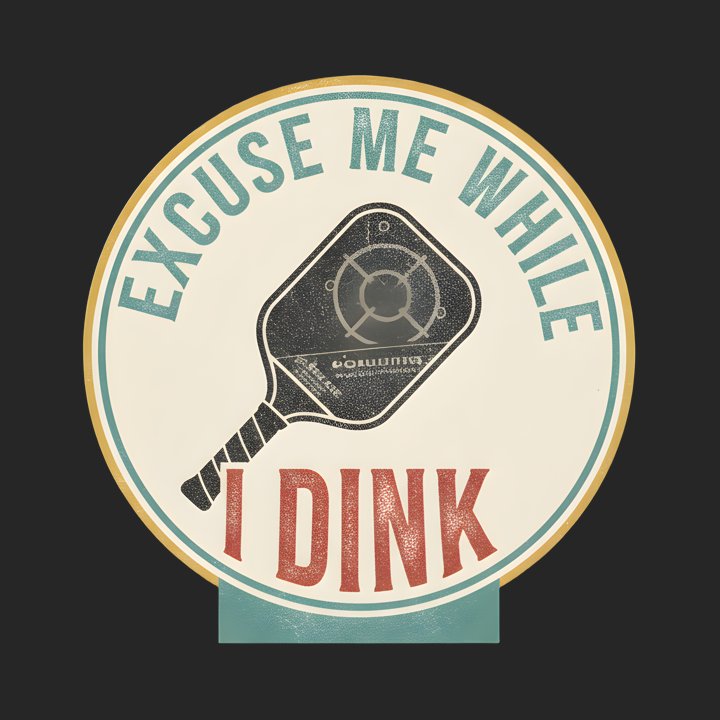 Excuse Me While I Dink (Vintage Badge) design close-up