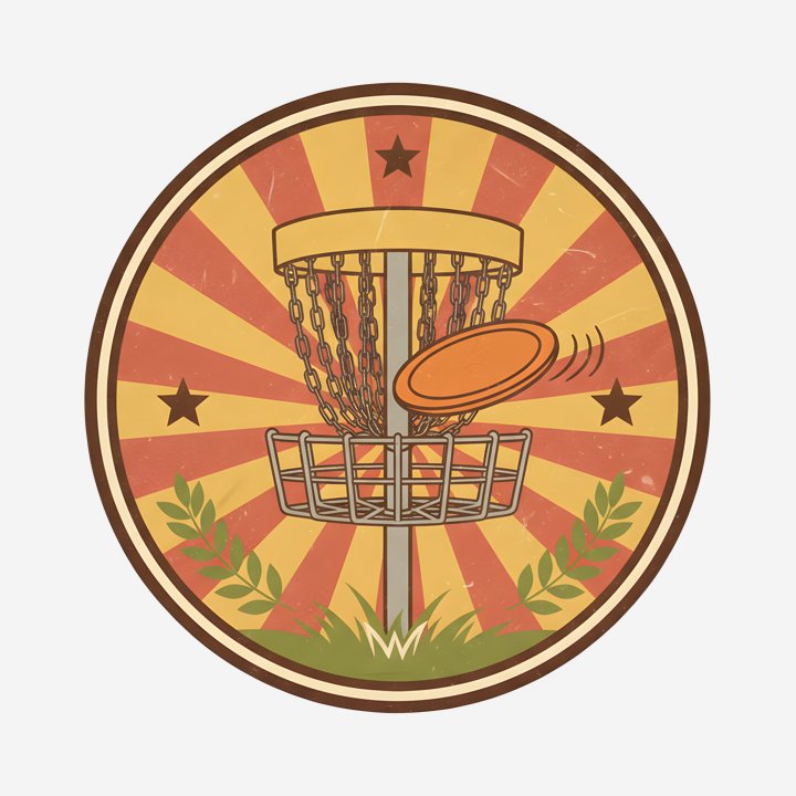 Vintage Disc Golf Basket Badge design close-up