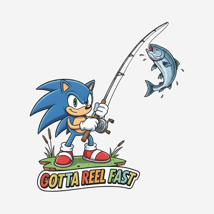 Sonic the Hedgehog Gone Fishing design close-up