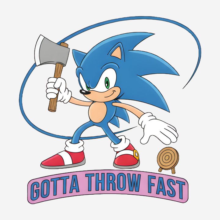 Sonic the Hedgehog Winds Up a Hatchet Throw design close-up